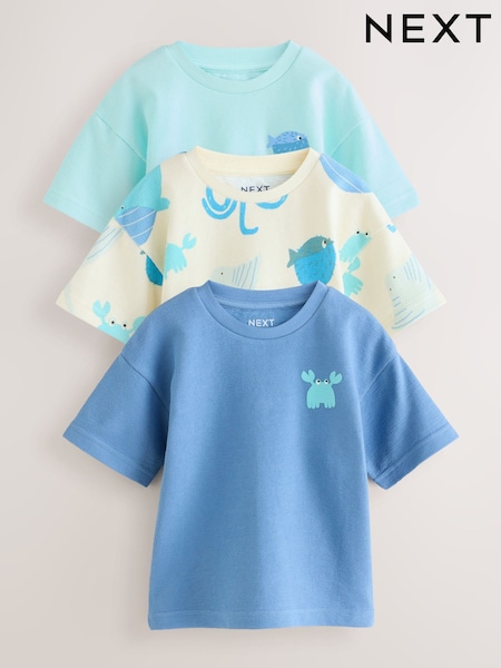 White/Blue Short Sleeve Textured T-Shirts 3 Pack (3mths-7yrs) (AM3981) | £17 - £21