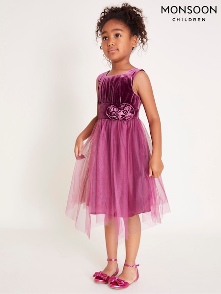 Monsoon Pink Sleeveless Velvet Mesh Corsage Dress (AM4013) | £53 - £57