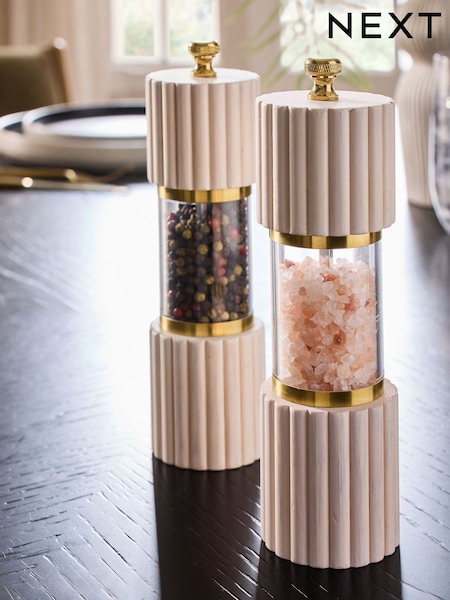 Set of 2 Natural Filled Valencia Ribbed Salt and Pepper Grinder (AM4019) | £25