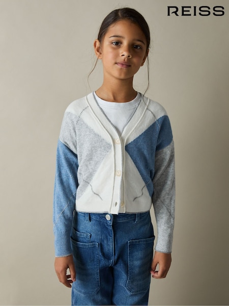 Reiss Blue Stanton 4-9 yrs Argyle Cardigan With Wool And Cashmere (AM4072) | £38