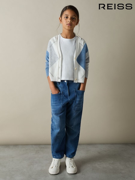 Reiss Blue Stanton 9-13 yrs Argyle Cardigan With Wool And Cashmere (AM4081) | £43