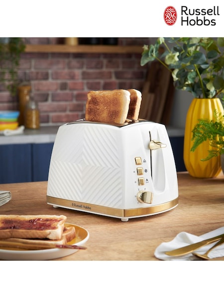 Russell Hobbs White and Gold Groove 2 Slice Toaster (AM4083) | £30