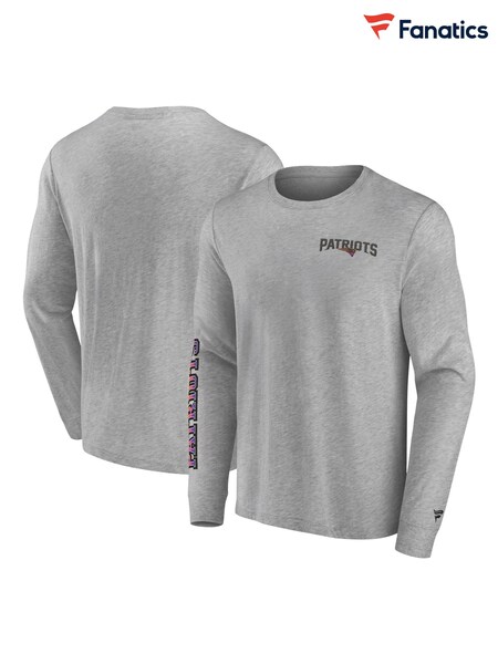 Fanatics Grey 100% Cotton NFL New England Patriots Gradient Long Sleeve Crew T-Shirt (AM4264) | £40