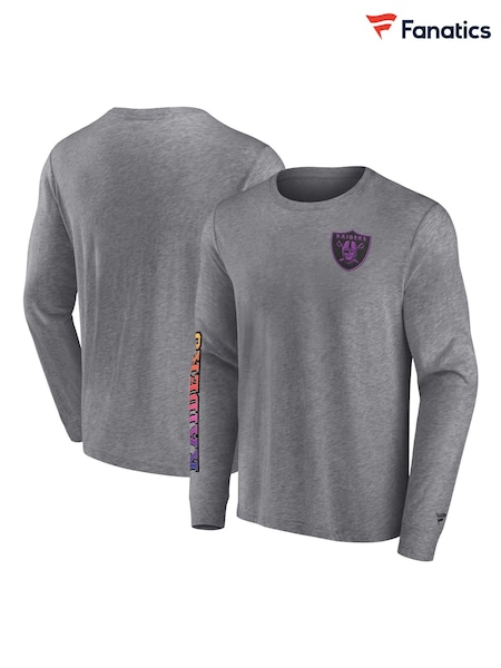 Fanatics Grey NFL Las Vegas Raiders Gradient Long Sleeve Crew 100% Cotton T-Shirt (AM4308) | £40