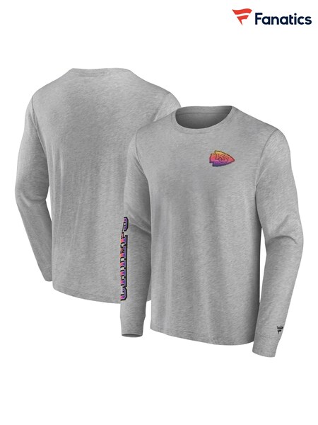 Fanatics Grey NFL Kansas City Chiefs Gradient Long Sleeve Crew 100% Cotton T-Shirt (AM4310) | £40