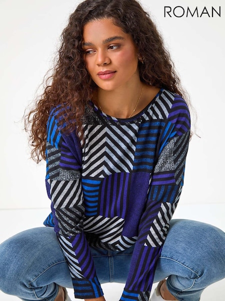 Roman Blue Contrast Stripe Top (AM4540) | £32