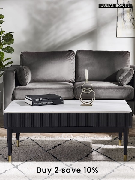Julian Bowen White Marble Black Louis Fluted Coffee Table With 2 Drawers (AM4553) | £495