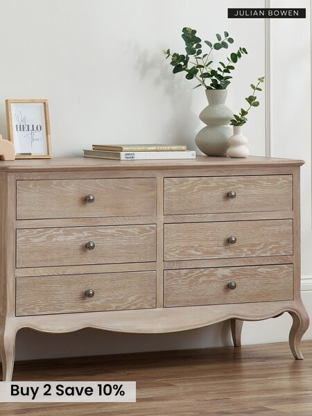 Julian Bowen Limed Oak Camille 4 + 2 6 Drawer Wide Chest (AM4562) | £790