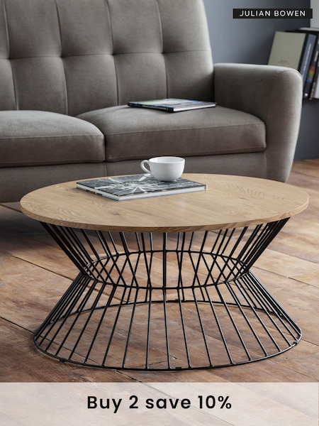 Julian Bowen Euro Oak Black Jersey Round Wire Coffee Table (AM4571) | £210