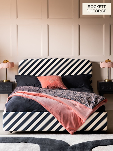 Rockett St George Studio Stripe Velvet Sand And Black Ottoman Storage Bed Jagger Bed (AM4613) | £625 - £675