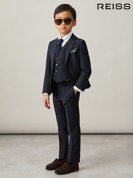 Reiss Navy Hope Wool-Blend Single-Breasted Waistcoat (AM4622) | £42