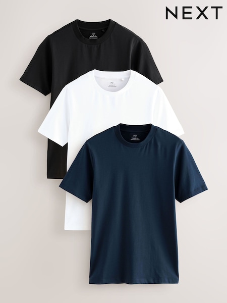 Navy Blue/White/Black Muscle Fit Essential T-Shirts 3 Pack (AM4630) | £28