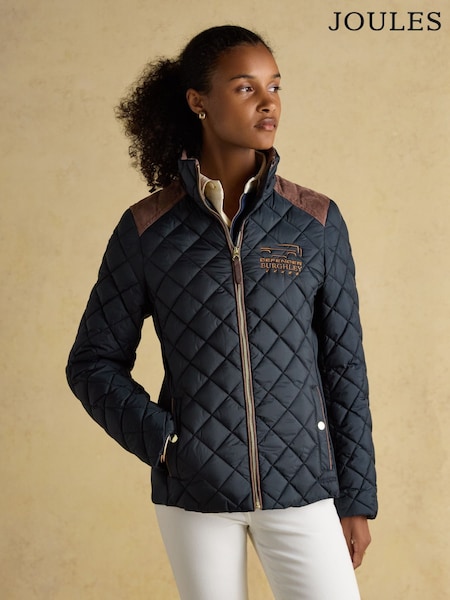 Joules Official Burghley Navy Showerproof Diamond Quilted Coat (AM4771) | £129