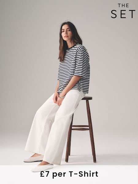 The Set Navy/White/Navy Stripe/Navy Spot 4 Pack Heavy Weight Relaxed T-Shirts (AM4813) | £28
