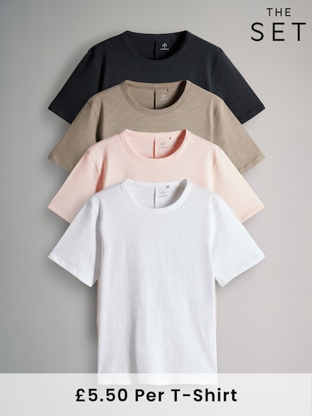 The Set White/Black/Taupe Brown/Pink Slub 100% Cotton T-Shirts 4 Pack (AM4817) | £22
