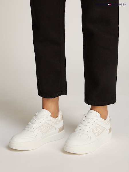 Tommy Hilfiger White Lux Court Monogram Trainers (AM4847) | £120