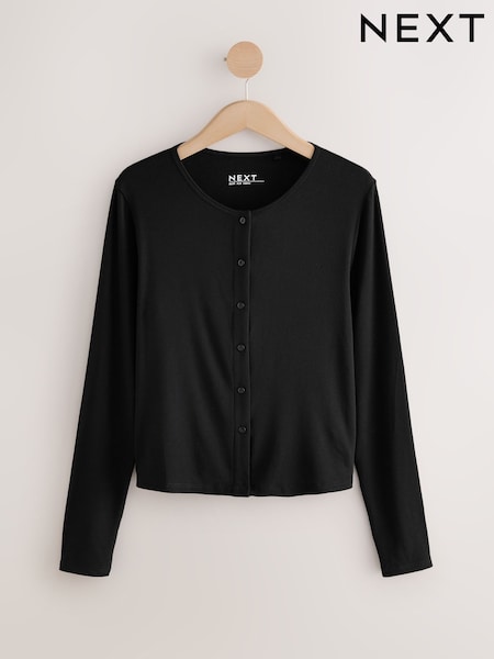 Black Soft Touch Ribbed Long Sleeve Button Through Cardigan with Containing TENCEL™ Lyocell (AM4887) | £20