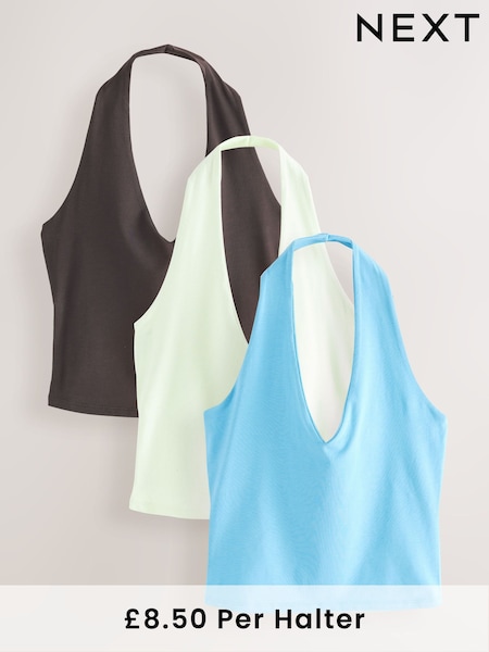 Chocolate/Blue/Lemon Halter Neck Vest Tops 3 Pack (AM4888) | £25.50