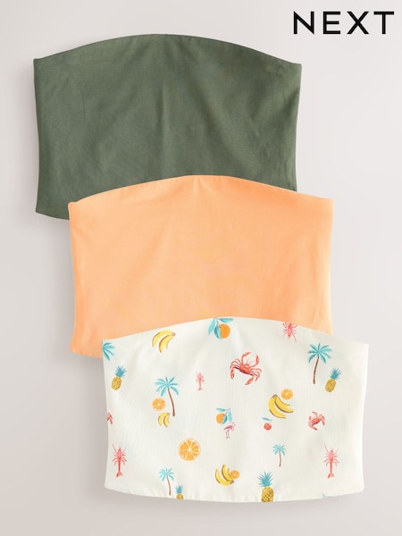 Tropical Print/Orange/Khaki Cropped Boobtube 3 Pack (AM4895) | £21