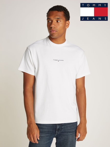 Tommy Jeans White Relaxed Linear Logo 100% Cotton T-Shirt (AM4931) | £35