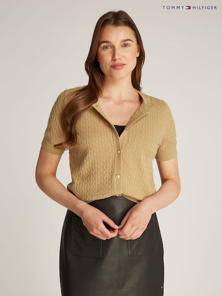 Tommy Hilfiger Natural Short Sleeve Cable Crew Neck Cardigan (AM4939) | £140