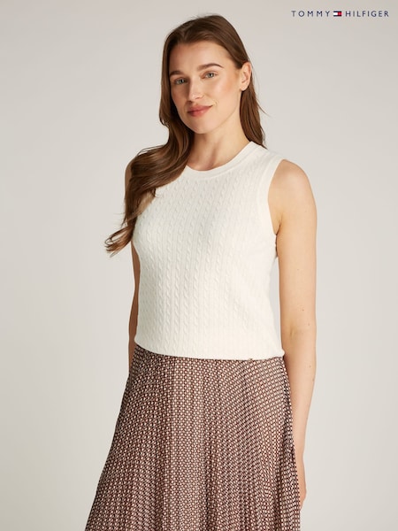 Tommy Hilfiger Natural Slim Wool Cable Crew Neck Tank Top Jumper (AM4964) | £120