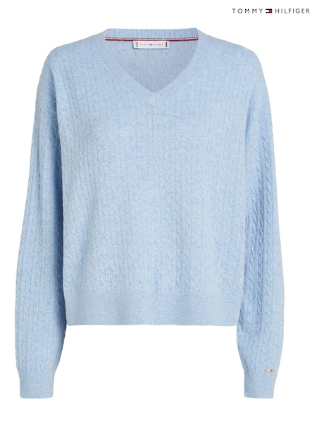 Tommy Hilfiger Blue Curve Mini Cable V-Neck Jumper (AM4967) | £160