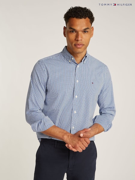 Tommy Hilfiger Blue Regular Fit Flex 100% Cotton Poplin Gingham Shirt (AM4971) | £75
