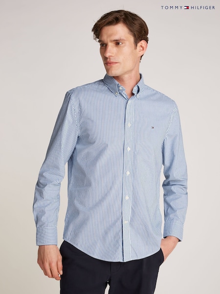 Tommy Hilfiger dark blue Regular Fit Flex 100% Cotton Classic Poplin Stripe Shirt (AM4975) | £75