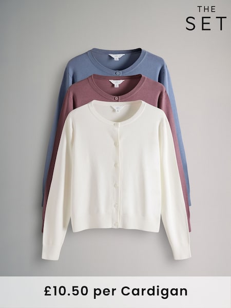 The Set Dusty Pink/Light Blue /Cream 3 Pack Fine Knit Button Through Cardigans (AM4984) | £31.50