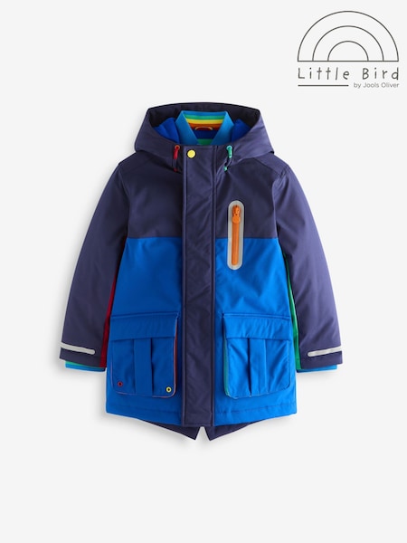 Little Bird by Jools Oliver Blue Rainbow Shower Resistant Parka Coat (AM5032) | £66 - £72