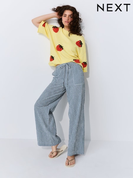 Blue/Green Textured Gingham Wide Leg Trousers (AM5034) | £26