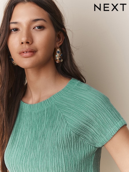 Teal Blue Raglan Short Sleeve Textured Top (AM5058) | £18