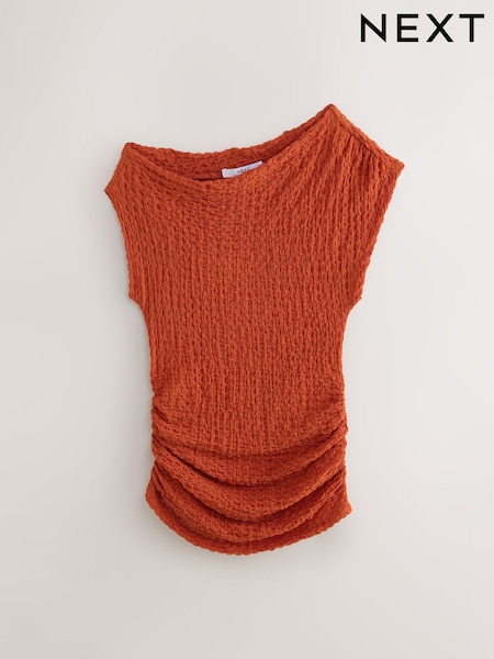 Orange Texture Off Shoulder Sleevless Top (AM5059) | £18