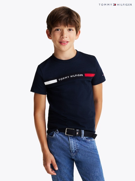 Tommy Hilfiger Blue Regular Fit Ribbed 	100% Cotton T-Shirt (AM5082) | £27.50