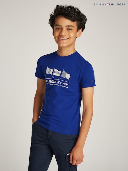 Tommy Hilfiger Blue Regular Fit 100% Cotton T-Shirt With Waving Flag (AM5087) | £20