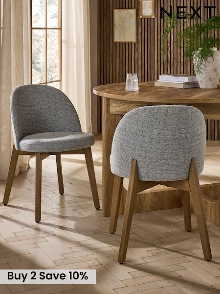 Set of 2 Mid Grey Tweedy Plain Preston Light Wood Leg Dining Chairs (AM5117) | £250