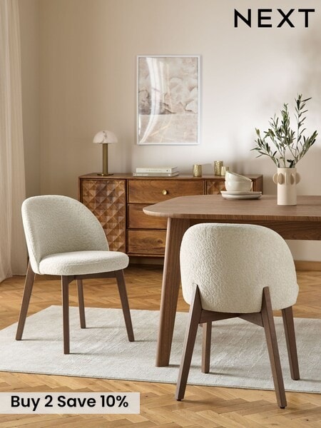 Set of 2 Linen Look Leopard Print Natural Preston Dark Wood Leg Dining Chairs (AM5119) | £290