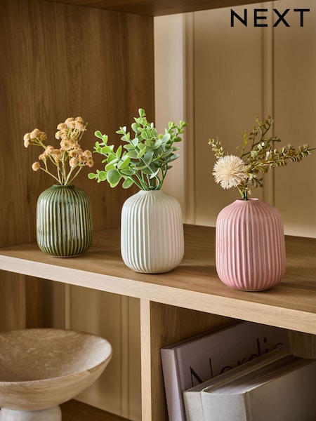 Green/Brown Artificial Flowers In Ribbed Ceramic Pots (AM5139) | £30