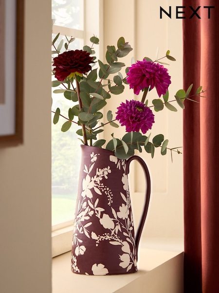 Dark Purple Ceramic Floral Jug Vase (AM5148) | £20