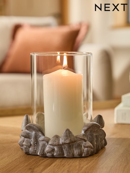 Grey Mushroom Autumnal Glass Hurricane (AM5172) | £25