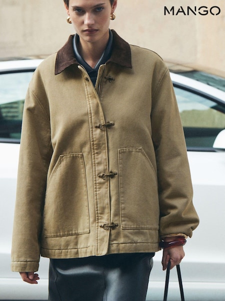 Mango Brown Contrast Collar Barn Parka Jacket (AM5204) | £100