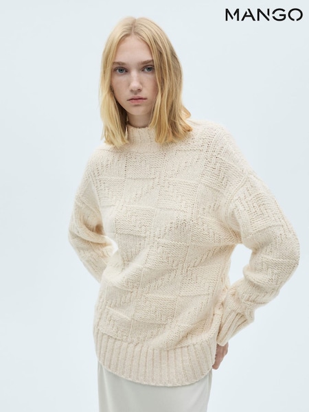 Mango Cream Knitted Highneck Jumper (AM5213) | £50