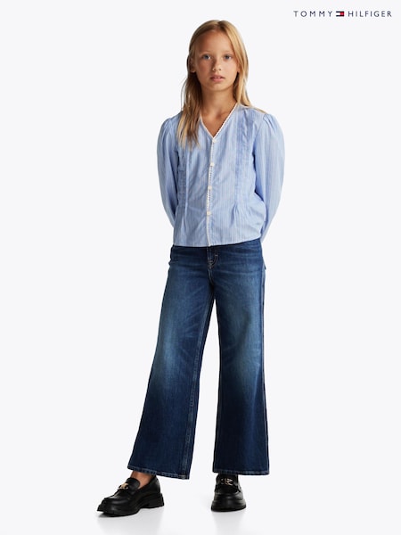 Tommy Hilfiger Blue Stripe Long Sleeve 100%  Cotton Blouse (AM5238) | £50