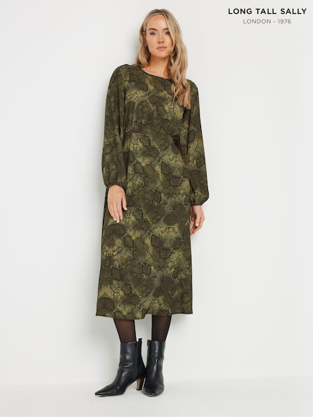 Long Tall Sally Green Snake Tea Midi Dress (AM5289) | £39