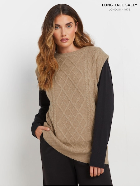 Long Tall Sally Natural Cable Knitted Vest Top (AM5296) | £29