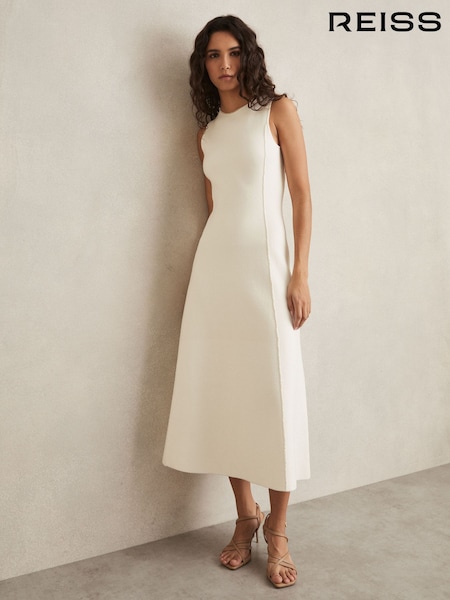 Reiss Ivory Nilo Seam Detail Knitted Midi Dress (AM5299) | £190