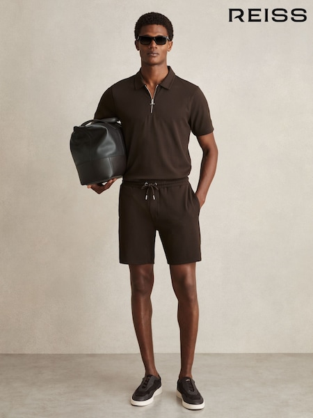 Reiss Chocolate Brown Amarillo Textured Drawstring Shorts (AM5314) | £68