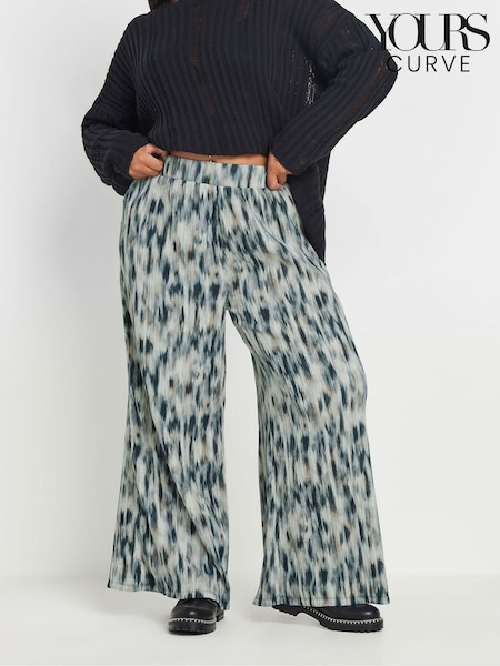 Yours Curve Blue Abstract Wide Leg Trousers (AM5356) | £27