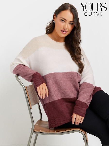 Yours Curve White/Red Colourblock Stripe Jumper (AM5363) | £32